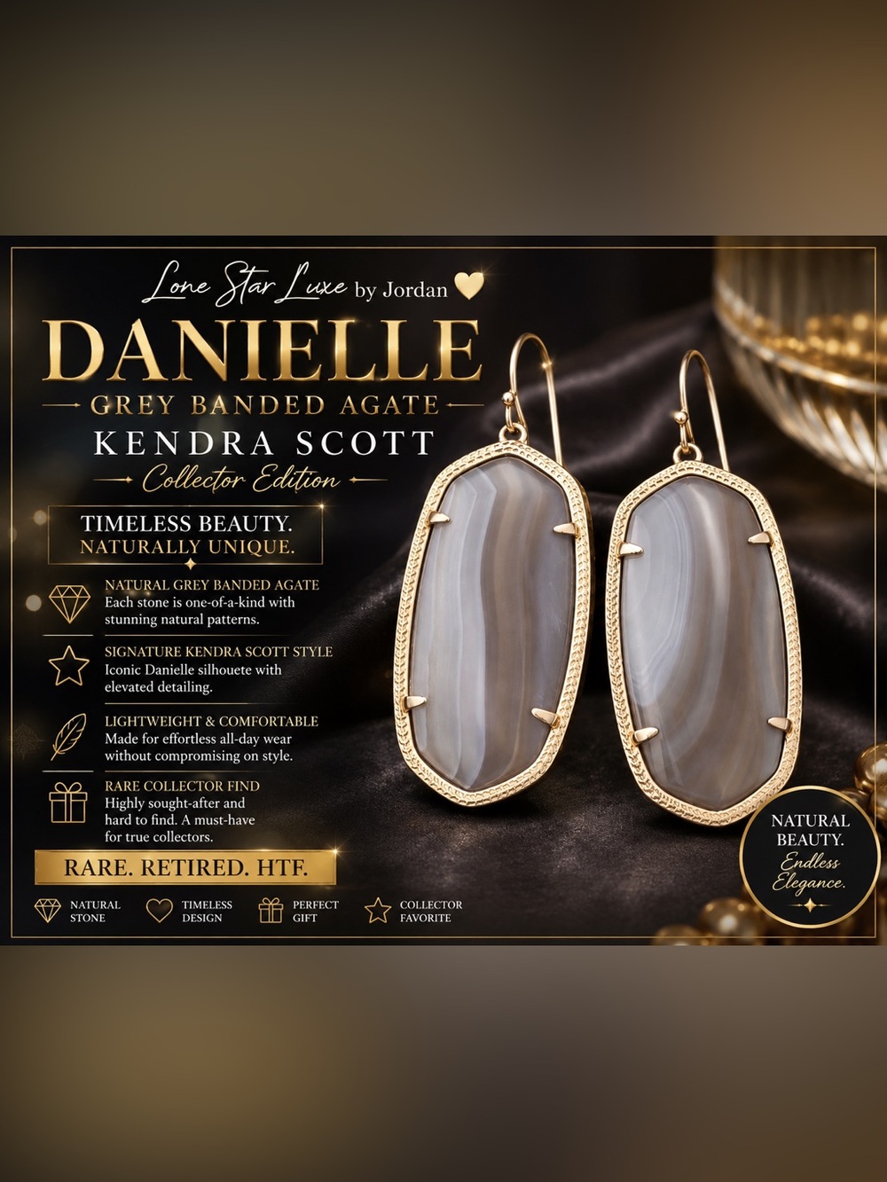 Kendra Scott Danielle Earrings Grey Banded Agate Gold | Elevated Neutral Luxe